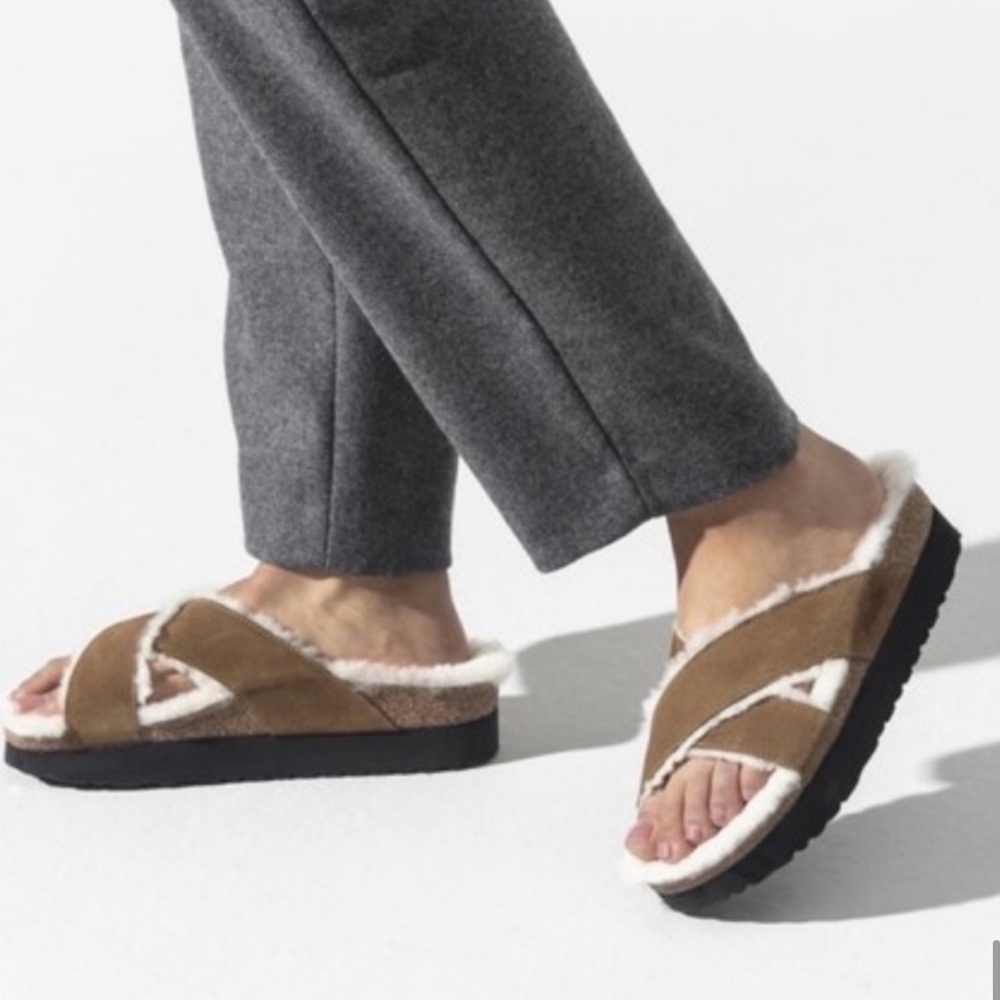 NWB Birkenstock Papillo daytona shearling sandal in tea suede narrow wid…